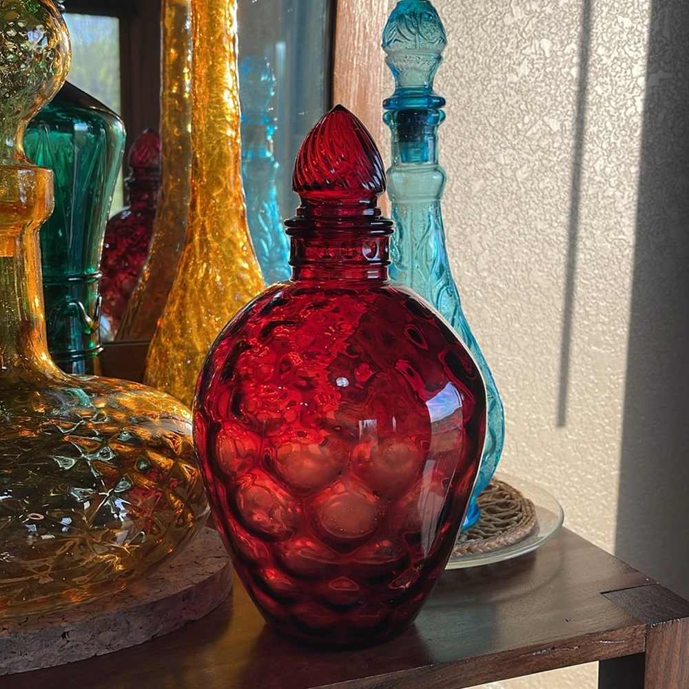Large Wheaton Glass Jar Canister Ruby Red Honeycomb Pattern